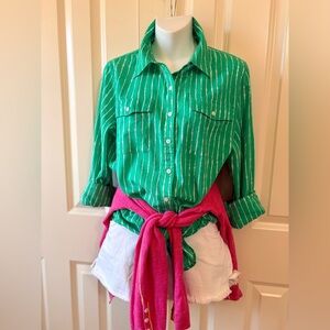 Ralph Lauren, Green Striped Button-Up Shirt, size L